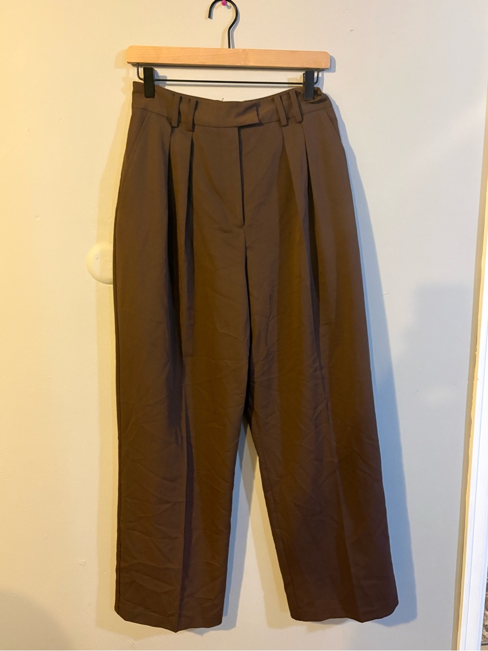 ASOS Brown Pleated Wide Leg Tailored High-Waist Trousers- 6